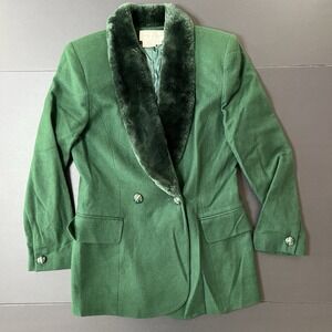 Vintage Casual Corner‎ Wool Skirt Suit 2pc Women's 8 Green Faux Fur Collar